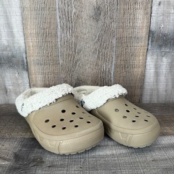 Little Kids Crocs Classic Lined Taupe Casual Comfort Slip On Clogs Shoes Size 12 - Picture 1 of 11